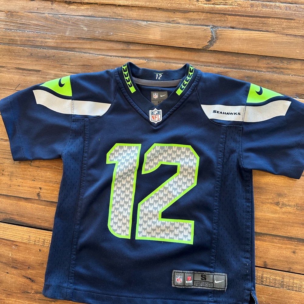 Nike Kids Navy & Neon Green #12 Seahawks Jersey